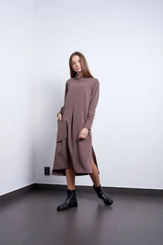Жіноча дизайнерська сукня міді з поясом Топаз Modna KAZKA MKPR4446 - 44, Капучіно