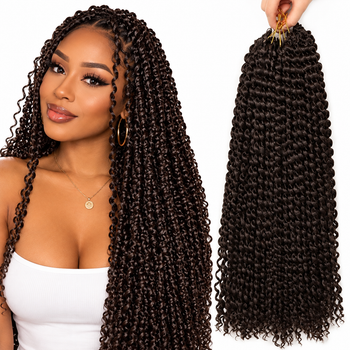 Волосся для плетіння YDDM Passion Twist Water Wave Kanekalon 45,5 см (18") 7 пачок 154 пасма колір 4# темно-коричневий