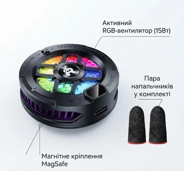 Кулер для смартфона Remax RT-F7i, игровой вентилятор охлаждения 15 Вт, магнитное крепление, с напальчниками