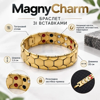 Титановый браслет со вставками MagnyCharm, золотистый, 20 см