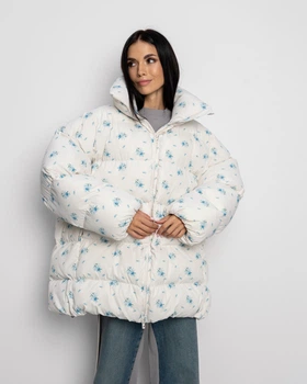 Пуховик oversize Alba білий в квітку - S