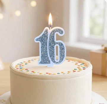 Свеча цифра 16 серебро юбилейная для торта