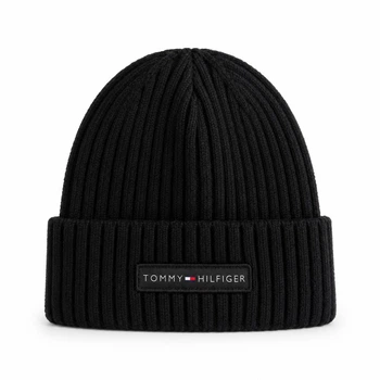 Шапка Tommy Hilfiger чёрная вязаная с отворотом HAT-TMF-001-BLK