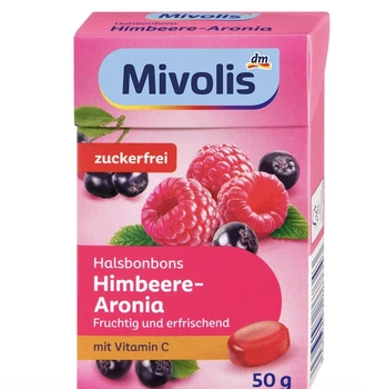 Пастилки без цукру малина-аронія Mivolis Bonbon Himbeere-Aronia 50 г