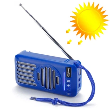Портативная Bluetooth колонка T&G TG368 Blue 5 Вт с FM-радио, солнечной батареей, LED-подсветкой, TWS, USB, microSD, AUX и громкой связью (500 mAh)
