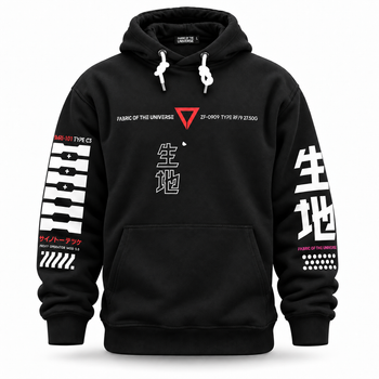 Худі Fabric of the Universe чорне оверсайз з принтом Samurai S (25-571-203)