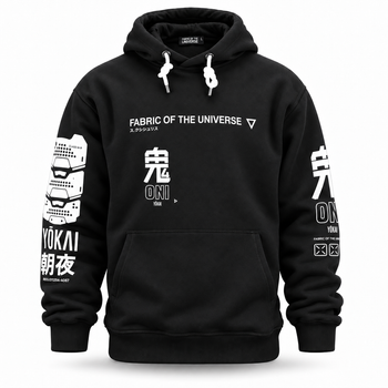 Худі Fabric of the Universe чорне оверсайз з принтом ONI Yokai XL (24-574-203)