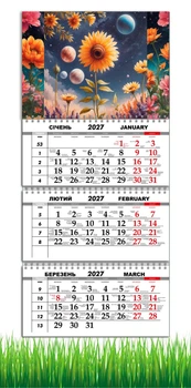Календарь настенный квартальный на 2027 год на три пружины, Apriori , Цветы , Космос, 29,7х61см , 5 вид