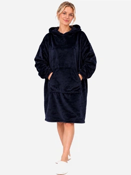 Худи-плед женский с капюшоном зимний BARWA garments 0336 S-XL Темно-синий (2110003368415)