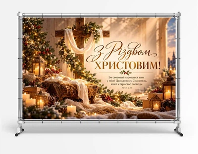 Рождественский баннер "С Рождеством Христовым. Луки 2:11", размер 2х3м. С люверсами.