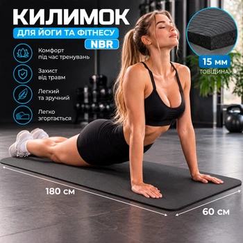 Коврик для йоги и фитнеса NBR (йога мат, каремат спортивный) OSPORT Mat Pro 1.5см (FI-0135) Черный