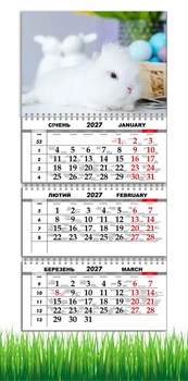 Календарь настенный квартальный на 2027 год на три пружины, Apriori , Романтический Кролик , 29,7х61см