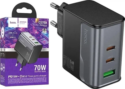 Зарядное устройство Hoco CS75A 70Wmax GaN (PD3.0, PPS, QC4.0, AFC, FCP, SFC) порты 2C+1A Black (46190)