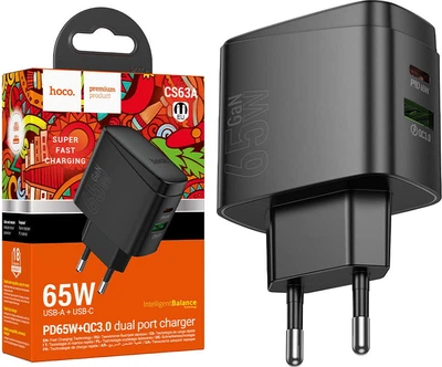Зарядное устройство Hoco CS63A 65Wmax GaN (PD3.0, PPS, QC4+, AFC, FCP, SCP) порты 1C+1A Black (46189)