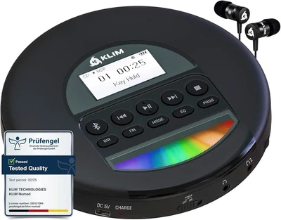 Портативний CD-програвач KLIM Nomad із Bluetooth, FM-радіо та підтримкою TF-карти, чорний