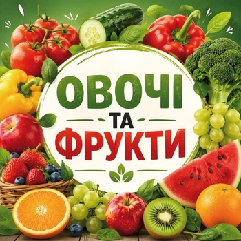 Баннер "Овощи и фрукты. Сочный урожай" для продуктового магазина, размер 2х2м.