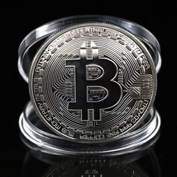 Сувенірна монета Біткоін (Bitcoin) серебристого кольору