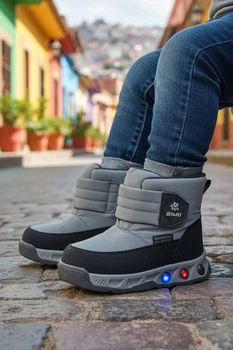 Зимние детские ботинки дутики для мальчика с фонариками на липучках Bi&Ki 65231С серые 27(стелька 17,3см)