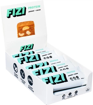 Упаковка протеиновых батончиков без глютена FIZI Peanut+Cacao 29% 45 г х 10 шт растительный протеин (4820262540054/4820262540160)