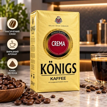 Кава мелена Königs Kaffee Crema 250 г — німецька кава з насиченим смаком та ароматом