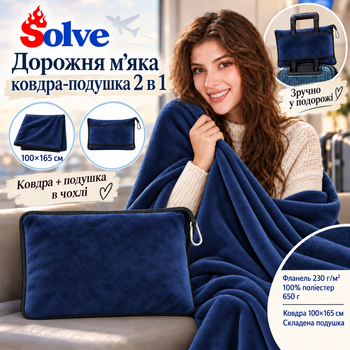 Дорожное мягкое одеяло-подушка-плед 2-в-1, синего цвета — универсальное для путешествий KT7004004