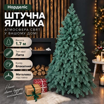 Штучна лита ялинка Норделіс висотою 1.7 м розкішна новорічна ялинка з полімеру, різдвяна пишна довговічна ялинка з густими гілками та складною металевою підставкою для дому Блакитний
