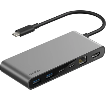 Hub USB-C Belkin 2 x USB-A 2 x USB-C PD 100W HDMI 2.0 10 Gbps RJ-45 2.5 Gbps SD 3.0 (INC024HQSGY)