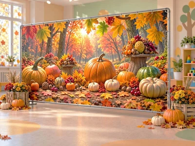 Осенний баннер для фотозоны PHOTODECOR «Лесная поляна с тыквенным урожаем» 1 кв.м