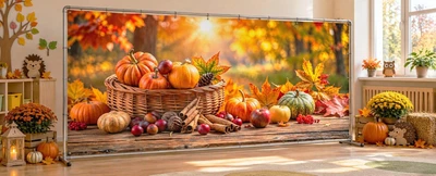 Осенний баннер для фотозоны PHOTODECOR «Корзина с тыквами и плодами осени» 1 кв.м