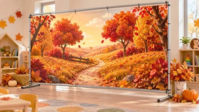 Осенний баннер для фотозоны PHOTODECOR «Дорожка между багряными деревьями» 1 кв.м