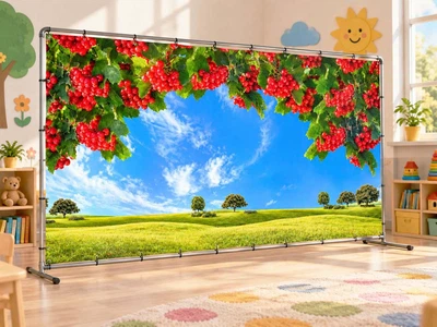 Осенний баннер для фотозоны PHOTODECOR «Красные ягоды над зеленым полем» 1 кв.м