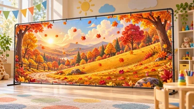 Осенний баннер для фотозоны PHOTODECOR «Золотой луг с воздушными шариками» 1 кв.м