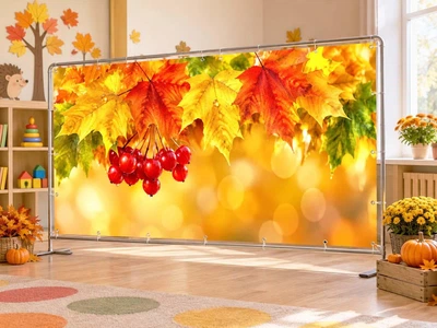 Осенний баннер для фотозоны PHOTODECOR «Кленовые листья и красные ягоды» 1 кв.м