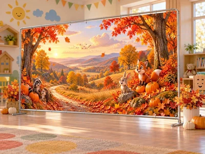 Осенний баннер для фотозоны PHOTODECOR «Лесные зверята возле тыкв» 1 кв.м