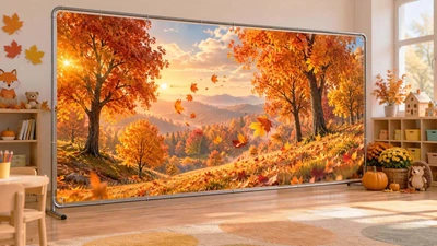 Осенний баннер для фотозоны PHOTODECOR «Золотые деревья и летящие листья» 1 кв.м