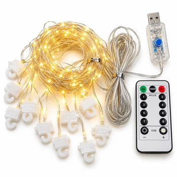 Светодиодная гирлянда-штора 3 × 1 м, 100 LED, теплый свет, USB 5 В, пульт ДУ, таймер, 8 режимов свечения