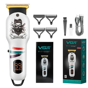 Триммер VGR V-971 WHITE, Professional, 3 насадки, LED-дисплей