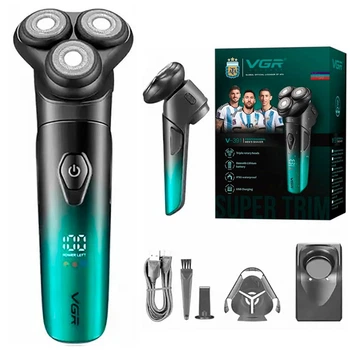 Электробритва VGR V-391 GREEN, 3 плавающие головки, выдвижной триммер, LED-дисплей, влагозащита