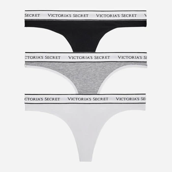Набор трусиков танга женских хлопковых Victoria's Secret 899815363 M 3 шт Белый/Серый/Черный (1159863943)
