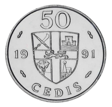Монета Гана 50 седи 1991 VF-AU