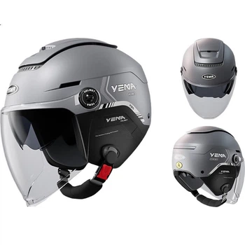 Сертифікований шолом для електромобілів YEMA 3C, унісекс-мотоциклетний напівшолом, літній сонцезахисний, всесезонний універсальний, подвійний козирок, датчик нульової гравітації, огляд неба, захисний шолом для електроскутера 370S, титаново-сірий з прозори