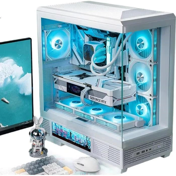 Корпус для ігрового настільного комп'ютера Aigo Starry Sky White ATX з подвійним водяним охолодженням 360 мм, 9,6-дюймовим HD-екраном, панорамним оглядом 270° та відеокартою 5090