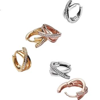 Изысканные серьги-кольца PANDORA с переплетающимися элементами, утонченный и стильный подарок на день рождения для вашей девушки.