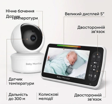 Видеоняня Baby Monitor SM650, монитор 5", двусторонняя аудиосвязь, ночное видение