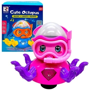 Интерактивный осьминог-дайвер YG Toys на батарейках со светом и музыкой розовый