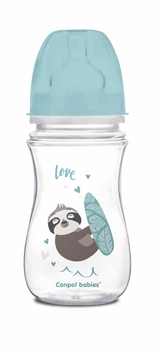 Пляшка антиколікова з широким отвором240мл PP EXOTIC Animals Canpol babies Easystart блакитна