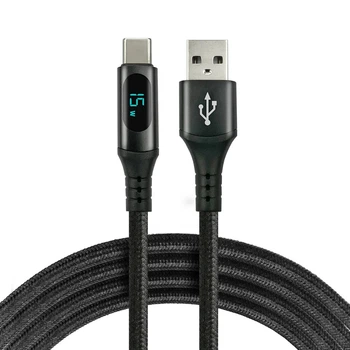 Кабель USB на USB-C everActive (CBB-2CBL) 2м, з світлодіодним дисплеєм, USB 2.0, PD 3A 60 Вт, чорний, у обплетенні
