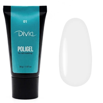 Полигель для наращивания ногтей Divia "Polygel" - Di908 (30 г) 001 - прозрачный