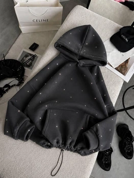 Теплое худи на флисе AO889 Серое Oversize S-L