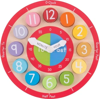 Zegar edukacyjny Bigjigs drewniany 12 cyfr (691621199060)